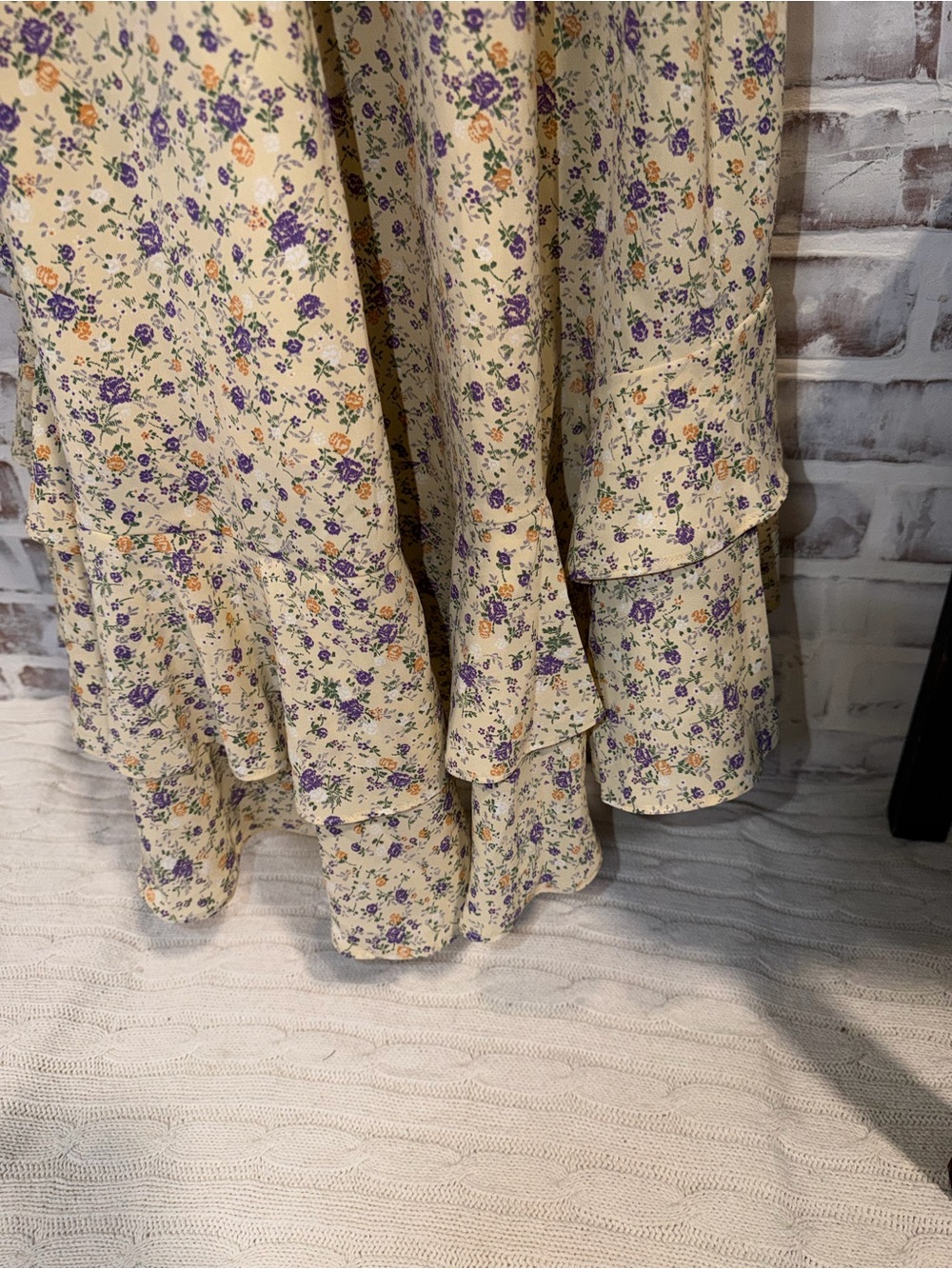 Grace Karin Cream Floral Smocked Dress large - Picture 3 of 7